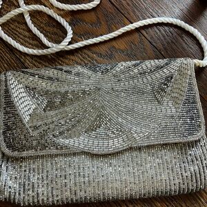 Glamorous Silver Beaded Evening Clutch